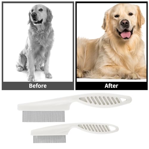 TIESOME Haustierhaarkamm Tränenfleckentfernung, 2 Pack Multifunktionskämme für Haustiere Grooming Kit 2 in 1 Hundekämme Edelstahlkamm Massagekamm Doppelseitiger Kamm(Weiß)
