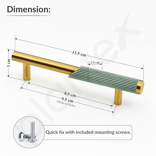 Image of Plantex Stainless Steel & Aluminium Cabinet Handle /96mm Wardrobe Door Handle /Cupboard Pull-Push Handles for Home /Office - Pack of 2 (Green & Gold)