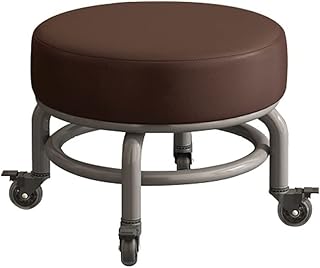 Taburete De Rollito Bajo Taburete Rodante Redondo con 5 Ruedas Universales Giratorias para La Oficina En El Hogar O El Deporte De Fitness O La Tienda De Garaje PU CU Brown