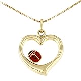 ✔ Authentizität Karte Lucchetta Damen-Halskette Herz mit Marienkäfer 14 Karat 585 Gelbgold Anhänger Glücksbringer - 42cm