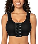 KUMAYES Front Closure Sports Bra for Women Post Surgery Support Everyday Bra Compression with Adjustable Straps Wirefree (UK, Alpha, M, Regular, Regular, Black)