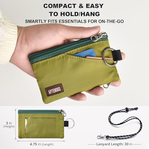 Image of RFID Blocking Travel Wallet with Adjustable Lanyard, Small Nylon Zipper Pouch and Badge Holder for ID, Credit Cards, Cash, Keys, Commuters (Olive Green)