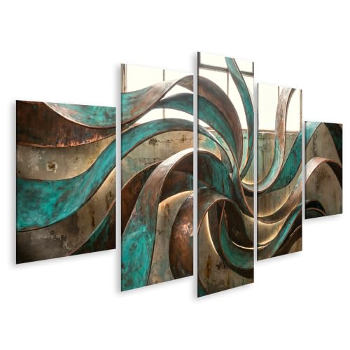 Tableau sur toile vagues de cuivre 5 pièces pour salon moderne