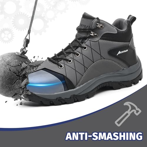 Image of Men's Waterproof Steel Toe Work Boots | Durable Slip-Resistant Puncture-Proof Outsole, Wide Width Sizes for Industrial Construction Outdoor Use
