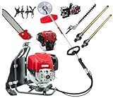 GX50 Backpack 4 Strokes String 7 in 1 Brush Cutter weedeater Lawn Mower Hedge Trimmer Pole Saw Tiller rototiller red