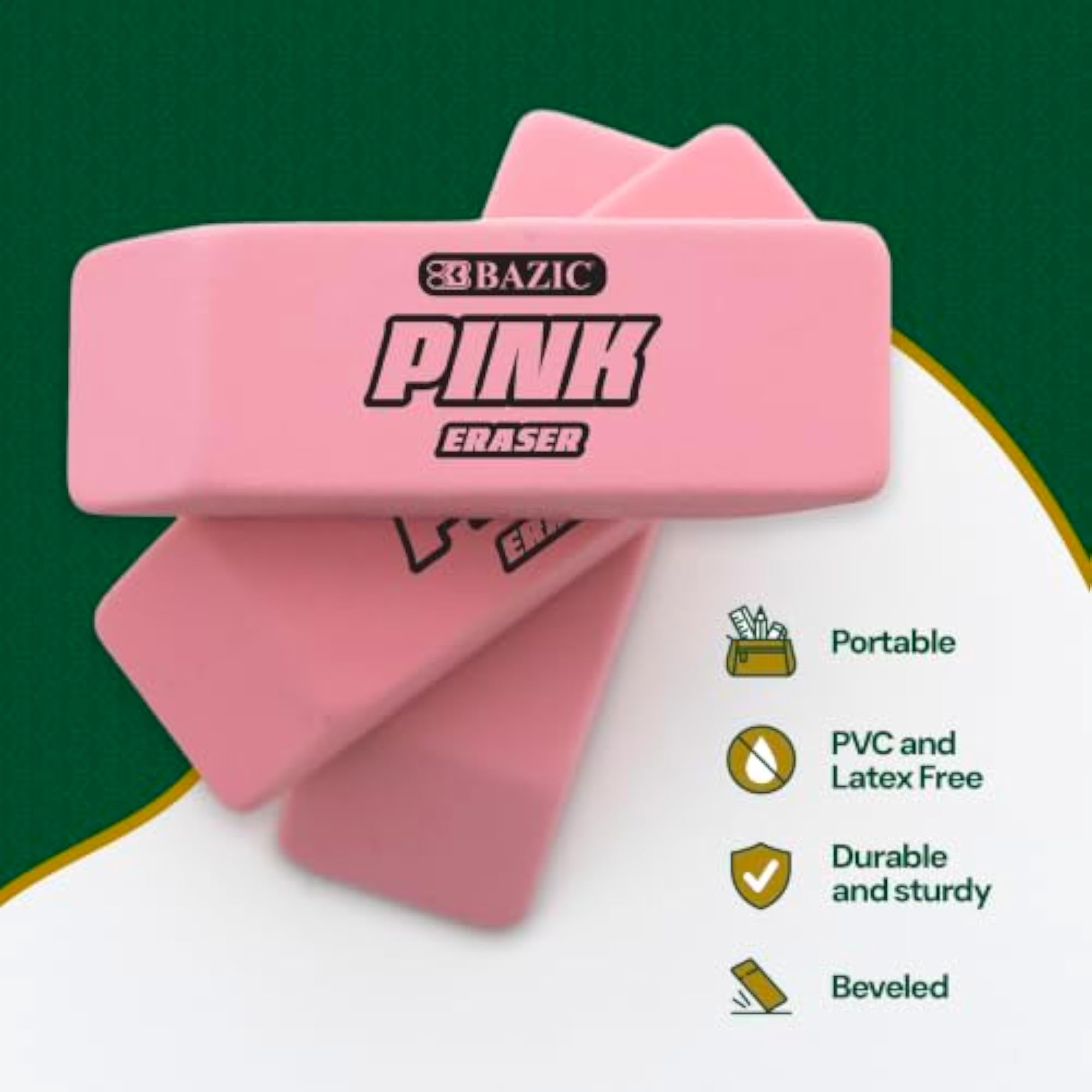 Pink Bevel Eraser, 4 Per Pack