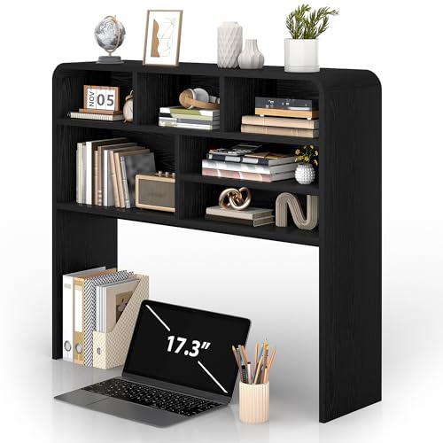 Image of 5-Tier Desk Shelf, 37.4''W Desktop Bookshelf for Computer Monitor, Desktop Organizer Shelf Storage Rack with 6 Cubbies, 5-Level Desk Hutch Display Rack for Home, Office, Dorm, Vanity, Black