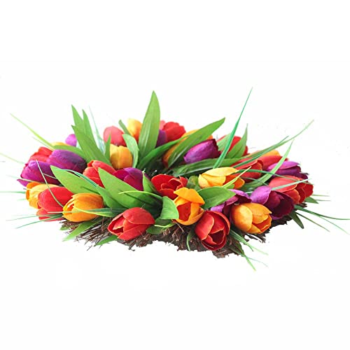 Growtail 001 Tulip Flower Wreath For Front Door 18 Inch Artificial Handmade Spring Summer Faux Flower thumb #6