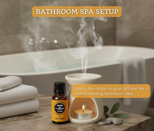 Image of Earth N Pure Ceramic Diffuser Burner with 10Ml Orange Essential Oil | 2 Tea Light Candles | Perfect for Gift Set