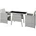 Produktbild TecTake 800682 Polyrattan Sitzgruppe für 2 Personen, zusammenschiebbar, 2 Stühle & 1 Tisch mit Glasplatte, inkl. Sitz- und Rückenkissen  Diverse Farben  (Hellgrau | Nr. 403732)