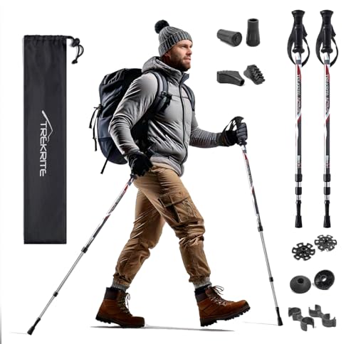 Trekrite Telescopic Power Walking/Hiking/Trekking Poles/Sticks - Active Anti Shock Unisex with Accessories (2pc / pair/set) - UK Based Company
