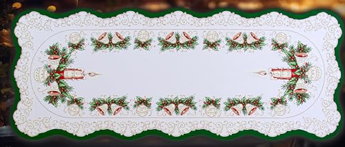 MforStyle Christmas table runner 90x35cm (35.4" x 13.8") Candle Jingle Bells Red Gold Green Traditional Festive pattern Xmas table cover linen