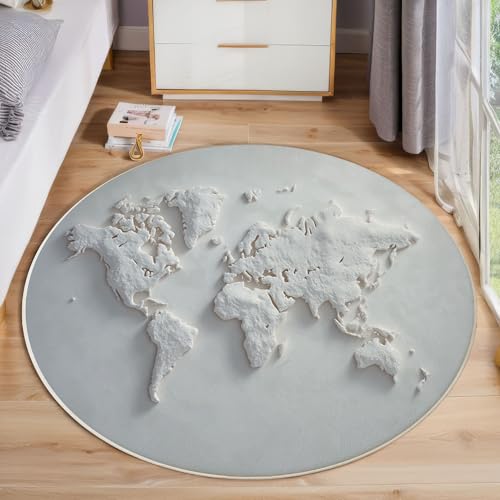 Tapis rond carte du monde antidérapant et super doux 80cm