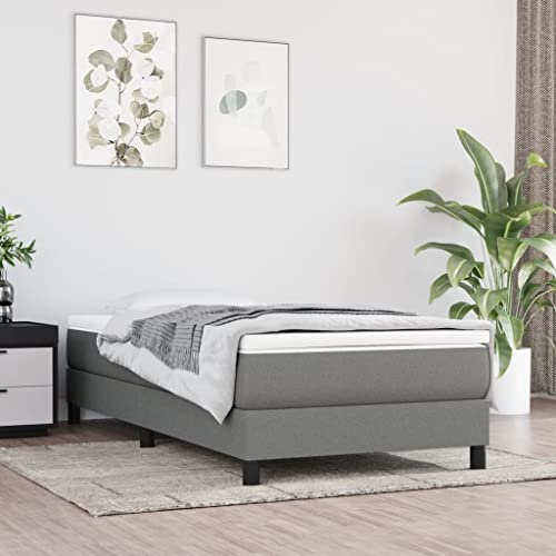 Yunovire Cama con somier con colchón, gris oscuro 100 x 200 cm, funda de tela, núcleo de muelles ensacados, soporte de resistencia media, moderno juego de muebles para dormitorio