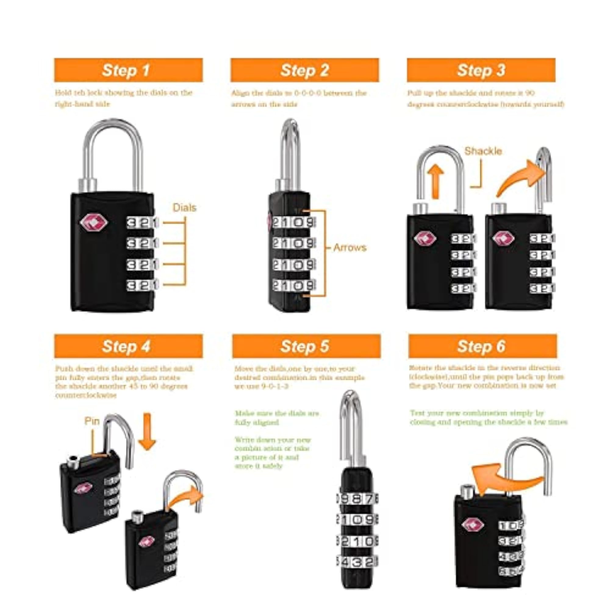 TSA Approved 4 Digit Luggage Locks, Re-settable Keyless Lock