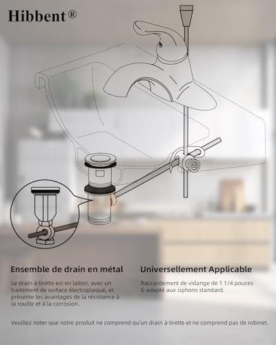 Hibbent Bonde de Lavabo 1-1/4 Pouces avec Tige de Levage - Déchets Universels Compatible Tous Lavabos/Éviers de Salle de Bains (Accessoires Vanité Standard) – vue 3