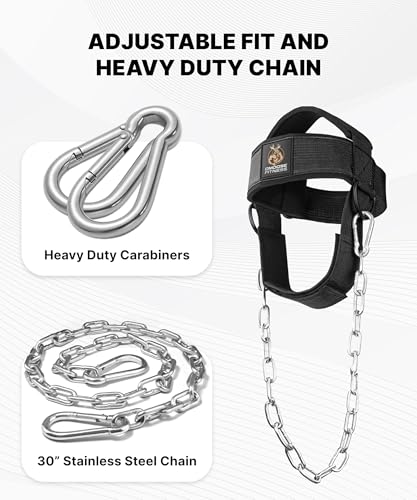 Image of DMoose Fitness Neck Harness for Weight Lifting - Soft Padded Head & Chin Strap with 30 inch Heavy Duty Steel Chain - Neck Exerciser, Trainer & Strengthener to Support Injury Recovery and Intense Workouts
