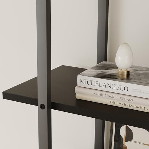 GarveeHome Rattan Bookshelf,71.1 Inch Tall Industrial Bookcase with Storage Door, Bookshelves and Bookcases with Open Display Shelves,5 Shelf Bookcase with Metal Frame for Living Room