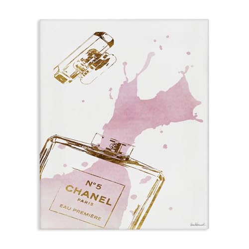 Stupell Industries Glam Perfume Bottle Splash Pink Gold Stretched Canvas Wall Art, Proudly Made in USA for Living Room