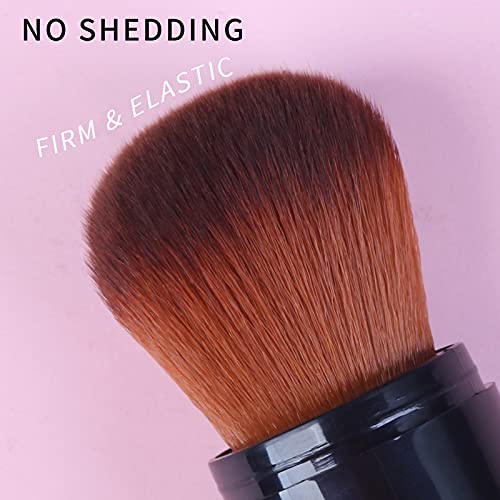 Retractable Kabuki Brush By Enzo Ken, Small Blush Brush, Travel Face Makeup Brush With Cover, Premium Plant Synthetic Hair For Pressed Powder, Minerals Makeup, Flawless Powder Cosmetics (Black03) #TOP2