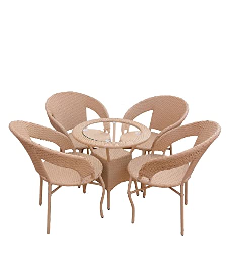 Image of Anaya Decor D-12 Chairs Table Set 4+1 Wicker Patio Furniture Sets 4 Chair and 1 Table for Garden Balcony Bedroom Powder Coated Frame Uv Protected Wicker (Honey)