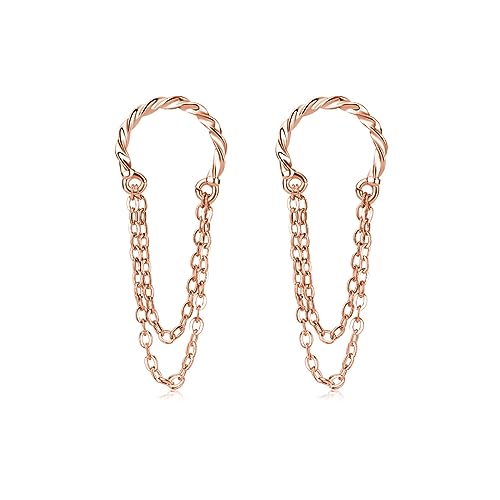 HHRFCS Pendientes de Plata de Ley 925 con Cadena de ílago para Mujer, Pendientes envolventes, sin perforación