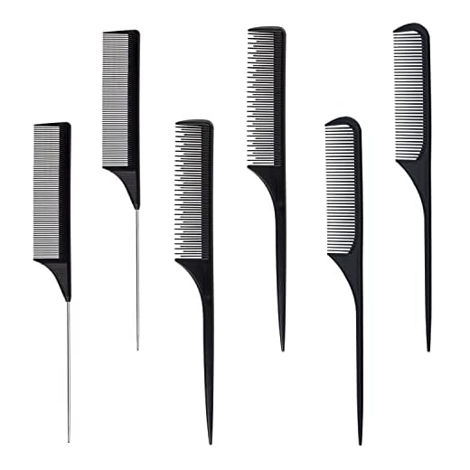 Carbon Fiber Hair Combs Set, General Styling Grooming Comb, Anti Static Heat Resistant Hairdressing Comb 6 pack, Rat Tail Comb, Pintail comb Parting combs Teasing comb
