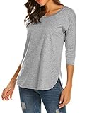Summer Tops for Women 3/4 Sleeve Dressy Loose Fitting Tshirt with Side Split (L, Gray)