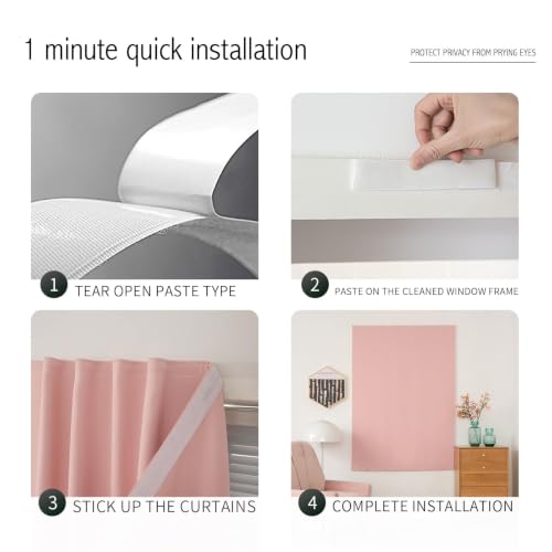 Sovtfides Self Adhesive Blackout Curtains- Stick on Curtains Shades Window Blinds Curtain No Rod Needed Easy to Hang Curtain, Use for Bedroom, Living Room, 47" W X 84" L, Pink, 2 Panels by Sovtfides - Used condition - Image 3