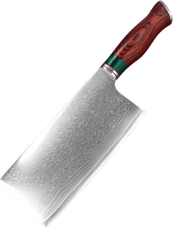 Meat Cleaver, 7 Inch Professional Cooking Damascus Steel Slicing Knife Wood Handle Cleaver Meat Fruit Kitchen Knives