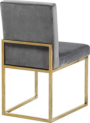 Meridian Furniture Giselle Collection Modern | Contemporary Velvet Upholstered Dining Chair With Durable Metal Base, Set Of 2, 18" W X 22" D X 32" H, Grey #TOP3