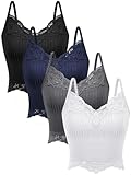 Bencailor 4 Pcs Lace Y2k Tank Tops Fairy Grunge Clothes Crop Tops Lace Patchwork Cami Ribbed Knitted Tank for Women(Medium,White, Navy Blue, Dark Gray, Black)