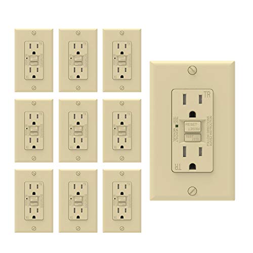 Up To 60% OFF AIDA Self-Test 15 Amp Indoor Duplex Tamper-Resistant GFCI Receptacle Wall Outlet Charger with LED Indicator, Decor Wall Plate & Screws Included, UL Certified,Back and Side Wire (10, Ivory)
