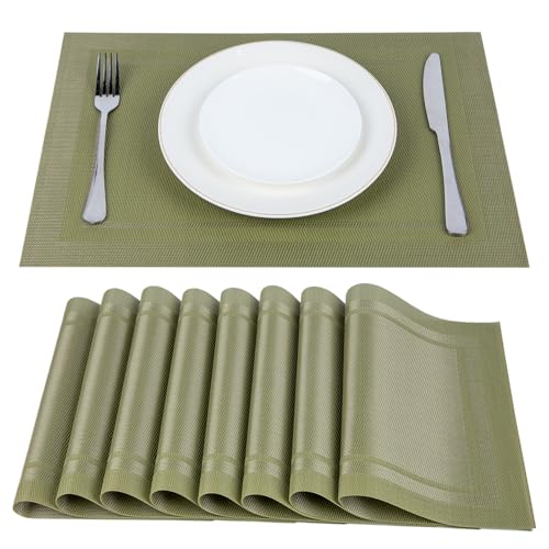 SUEH DESIGN Manteles Individuales Juego de 8, Salvamanteles Individuales PVC 45 cm* 30 cm, Verde Oliva
