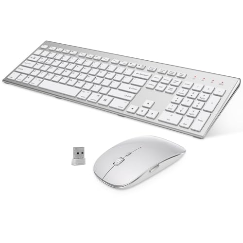 Wireless Keyboard and Mouse Combo, GALENMORO Ergonomic USB Full Size Silent Keyboard with Number pad for Windows macOS Computer Desktop PC Laptop - Silver White Wireless Keyboard and Mouse Combo, GALENMORO Ergonomic USB Full Size Silent Keyboard with Number pad for Windows macOS Computer Desktop PC Laptop - Silver White