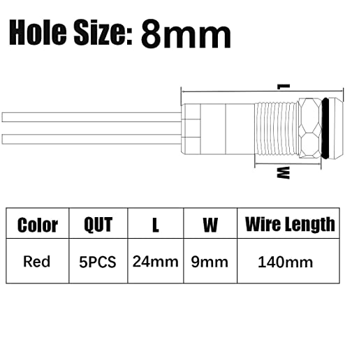 Gebildet 5pcs 8mm AC/DC 12-24V LED Metal Indicator Light Waterproof Signal Lamp Pilot Dash Directional with Wire(Red) - Image 5