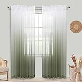 KOUFALL Sage Green Curtains Sheer 84 Inches Long Light Green and White Ombre Boho Curtains for Bedroom Living Room 2 Panels