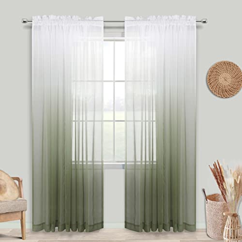 KOUFALL Sage Green Curtains Sheer 84 Inches Long Light Green