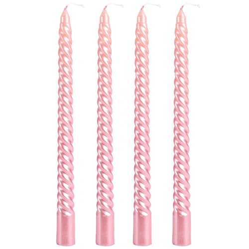 Spiral Taper Candles Swgraromlick 10 Inch Classic Candlesticks Dripless Unscented Smokeless Glossy Metal-Look Candles for Weddings Dinner Celebrations Christmas (Pink, Spiral)