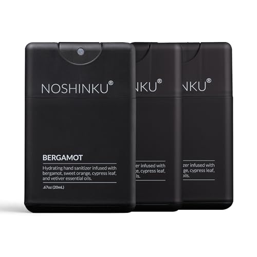 Noshinku - Refillable Hand Sanitizer Bergamot 3-Pack, Travel Size Spray with Hydrating Botanical Oils, Natural Ingredients, All Natural Fragrances, Sugarcane Derived Alcohol, No Parabens, No Dyes