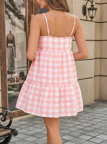 Image of Womens Summer Plaid A-line Sleeveless Casual Flowy Mini Sundress