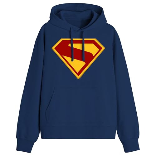 DC Comics Superman Hoodie Classic S Shield Logo Sweatshirt Hoodie (LG Navy)