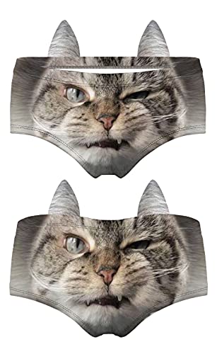 Image of JINKAIJIA Women's Flirty Sexy Funny Naughty 3D Printed Animal Tail Underwears Briefs Gifts With Cute Ears