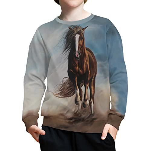 Zpinxign Running Horse Graphic Shirts For Kids School Clothes Boys Crewneck Sweatshirts Fall Outfits For Teen Girls Age 11-13 Boys Comfy Active Tops Casual Clothing #TOP8