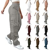 Wide Leg Cargo Pants for Women Elastic High Waist Baggy Sweatpants Casual Fall 2025 Plus Size Teen Girls Cute Y2K Outfits Palazzo Clothes Loose Fit Petite Lounge Trousers with Pockets Grey 3XL