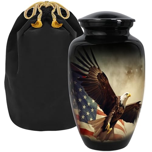 Image of Trupoint Memorials Cremation Urns for Human Ashes, Military and Patriotic Decorative Burial Urn for Verteran Adult Men and Women, Large Black