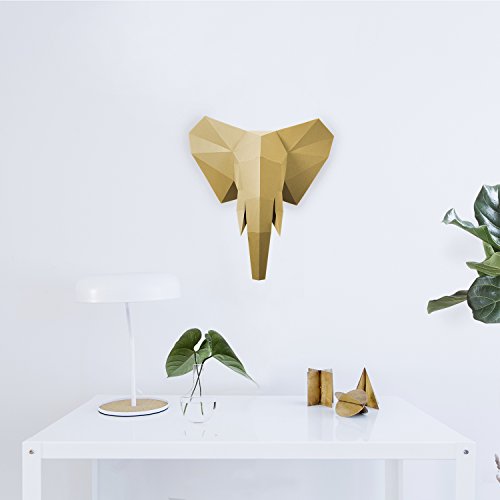 PaperShape Elefant 3D-Papier-Tier-Safari ausgeschnitten, vorgefalzt und ohne kleben - Tierkopf Wand-Deko aus FSC-Papier… – Bild 3