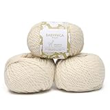 100% Baby Alpaca Yarn Wool Set of 3 Skeins Bulky Weight - Made in Peru - Heavenly Soft and Perfect for Knitting and Crocheting (Ivory, Bulky)