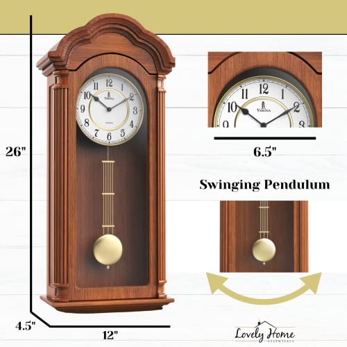 Pendulum Wall Clock Battery Operated - Large Hanging Grandfather Wall Clock With Pendulum - Quiet Wood Pendulum Clock - Wooden Wall Clock For Living Room Decor, Office & Home Décor Gift 26X12 #TOP2