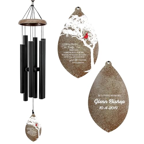 Image of ASTARIN Custom Cardinal Memorial Wind Chimes, 35 inch Sympathy Gifts Wind Chime for Loss of Mom Dad Sister Son, Personalized Name Date Bereavement Condolence Gift for Outside, Produced in Texas